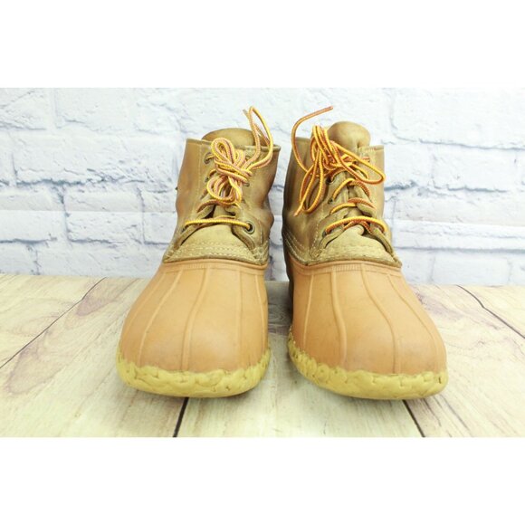 LL Bean Women's Yellow Leather Lace Up Unlined Ankle Duck Boots Size 10 M - Picture 4 of 9